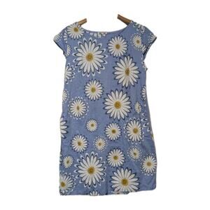 Women's Daisy Print Shift Dress Sz S-L Linen Blend Pockets‎ Casual Made In Italy
